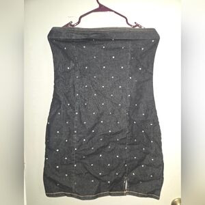 Lee Dark Gray Strapless Dress with White Dots